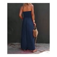 thumbnail image 4 of Navy Blue Sleeveless Strapless Smocked Waist Maxi Dress With Pockets For Summer, 4 of 5