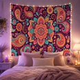thumbnail image 2 of Symmetrical Floral Mandala with Paisley Teardrops on Plum Background, Warm Boho for Boho Decor Lovers, Ornate Wall Art Decor Housewarming Gift Tapestry Wall Hanging for Bedroom and Living Room, 2 of 7