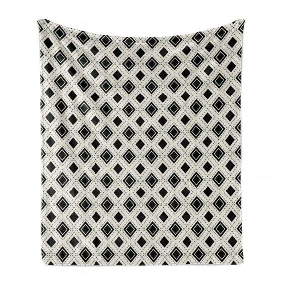 Geometric Soft Flannel Fleece Throw Blanket, Triangles Squares and Dots Cropped Lines Futuristic Modern Image Artwork, Cozy Plush for Indoor and Outdoor Use, 60" x 80", Black and White, by Ambesonne