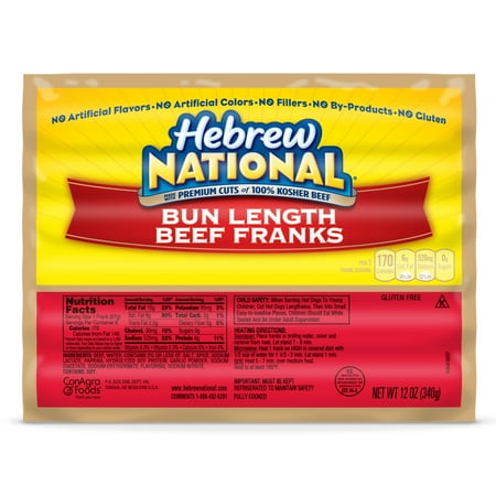 Hebrew National Bun Length Beef Franks, 12 oz, 6 Count