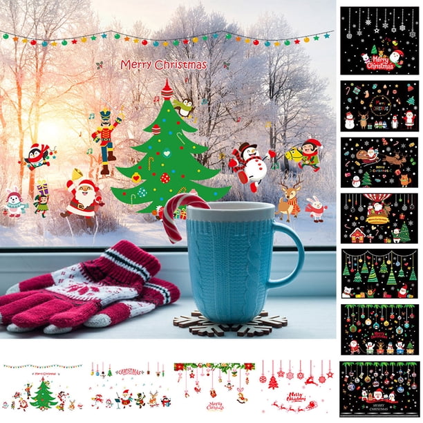 Gwong Decoración hogareña Navidad Lindo árbol de dibujos animados Santa Snowflake Elk Ventana Etiqueta Etiqueta Decoración de Navidad Gwong 21029219