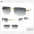 thumbnail image 2 of Luxury Rimless Metal Jaguar Arm Narrow Rectangle Rapper Sunglasses Gold - Smoke, 2 of 8
