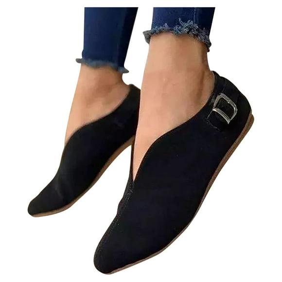 Dakaela Slip on Walking Shoes for Women Suede Casual Loafers Cutout Lightweight Work Flats Black 11
