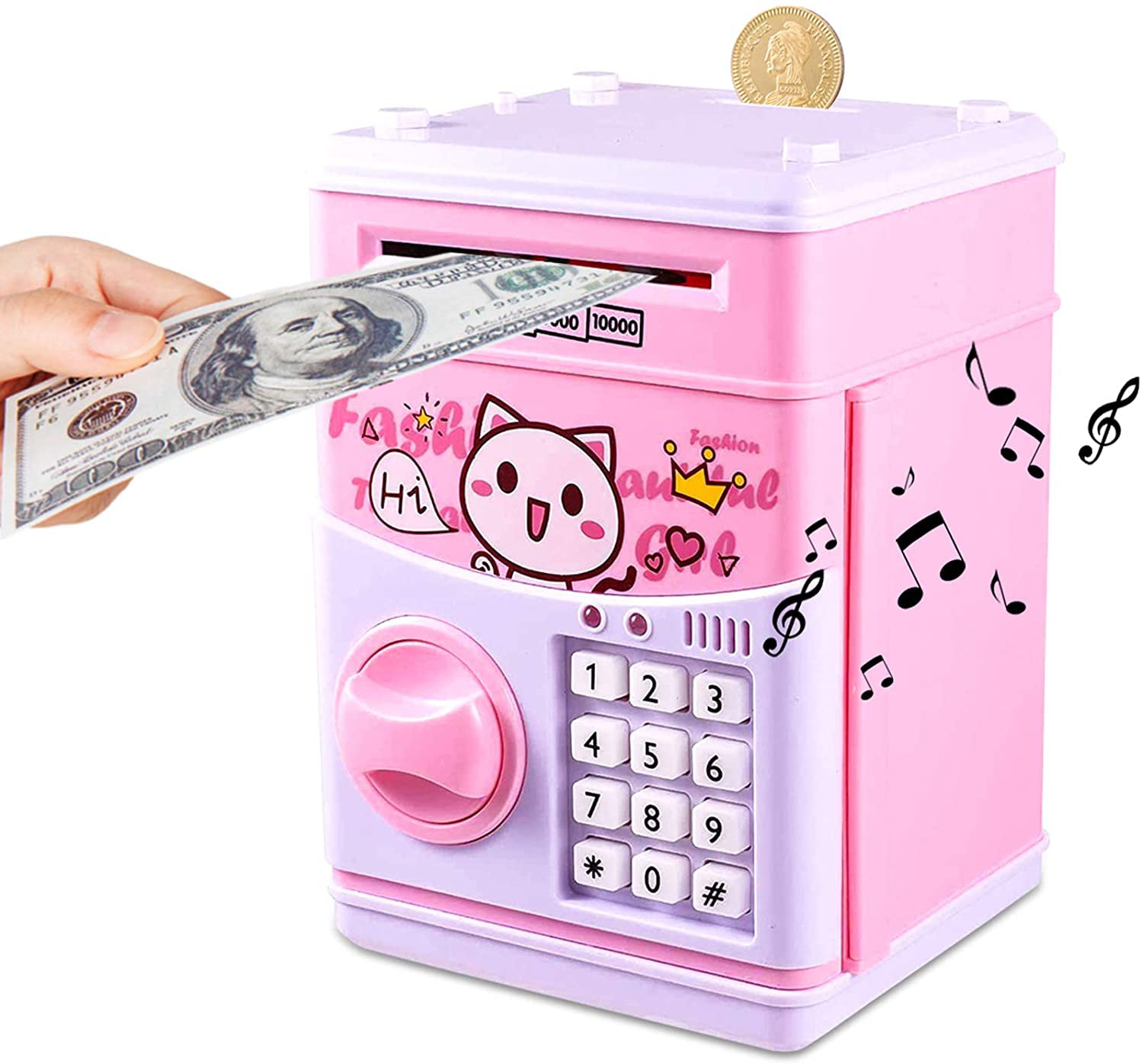 Electronic ATM Password Cash Coin Can Auto Scroll Paper Money Saving Box Toy Gift for Kids Setibre Piggy Bank Silvery 