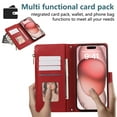 thumbnail image 4 of Zipper Wallet Cover for iPhone 11 Pro Max, Case with Crossbody Strap & Wrist Strap Card Holder Folding Stand Premium PU Leather Folio Flip Phone Case for Women for iPhone 11 Pro Max, Red, 4 of 9