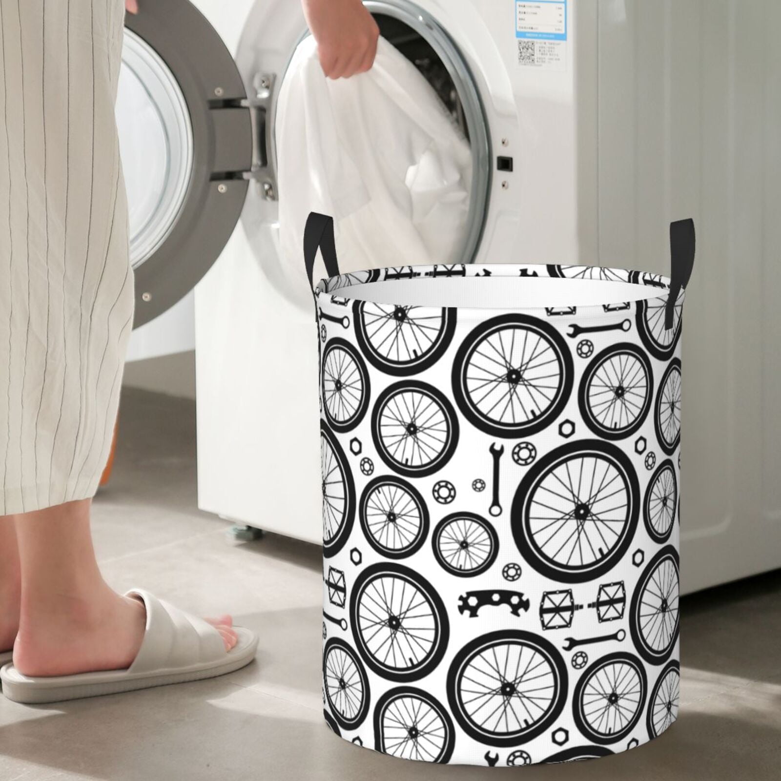 Large Laundry Basket with Handles - Vintage Bike wheel Pattern Kids Baby Dirty Clothes Laundry Hamper for Bedroom Aesthetic
