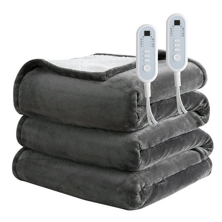 Dual Controller Extra Large Thick Flannel Heated Blanket - 8 Temp Levels, 10H Auto-Off, Queen/King (2 Controllers), Throw/Twin/Full (1 Controller), Machine Washable with PTC/NTC Overheat Protection