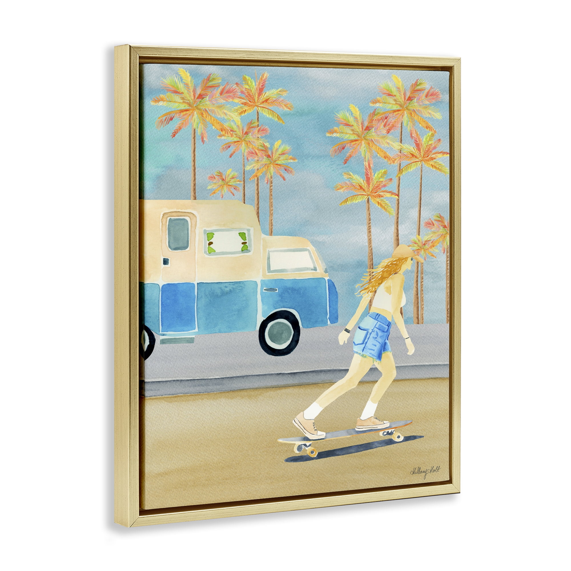 Stupell Industries Santa Monica Road Trip Gold Framed Floater Canvas Wall Art, design by Hillary Holt