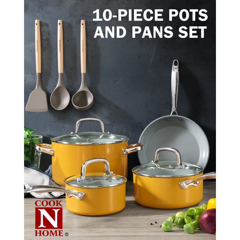 Cook N Home 10-Piece Nonstick Ceramic Cookware Set, Yellow photo 6