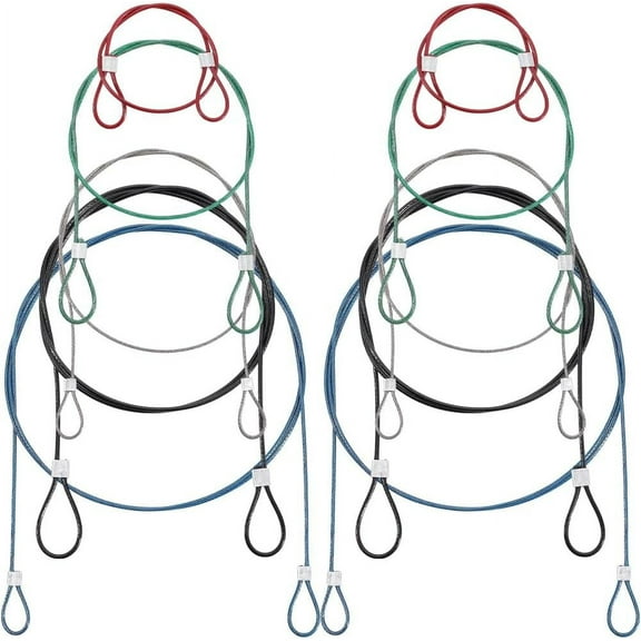10Pcs 5 Sizes Safety Stainless Steel Tethers Colorful Coated Security Lanyard Tether Luggage Lock Safety Cable Wire Rope Strap with Loops for Action Camera Series Devices Loss Prevention