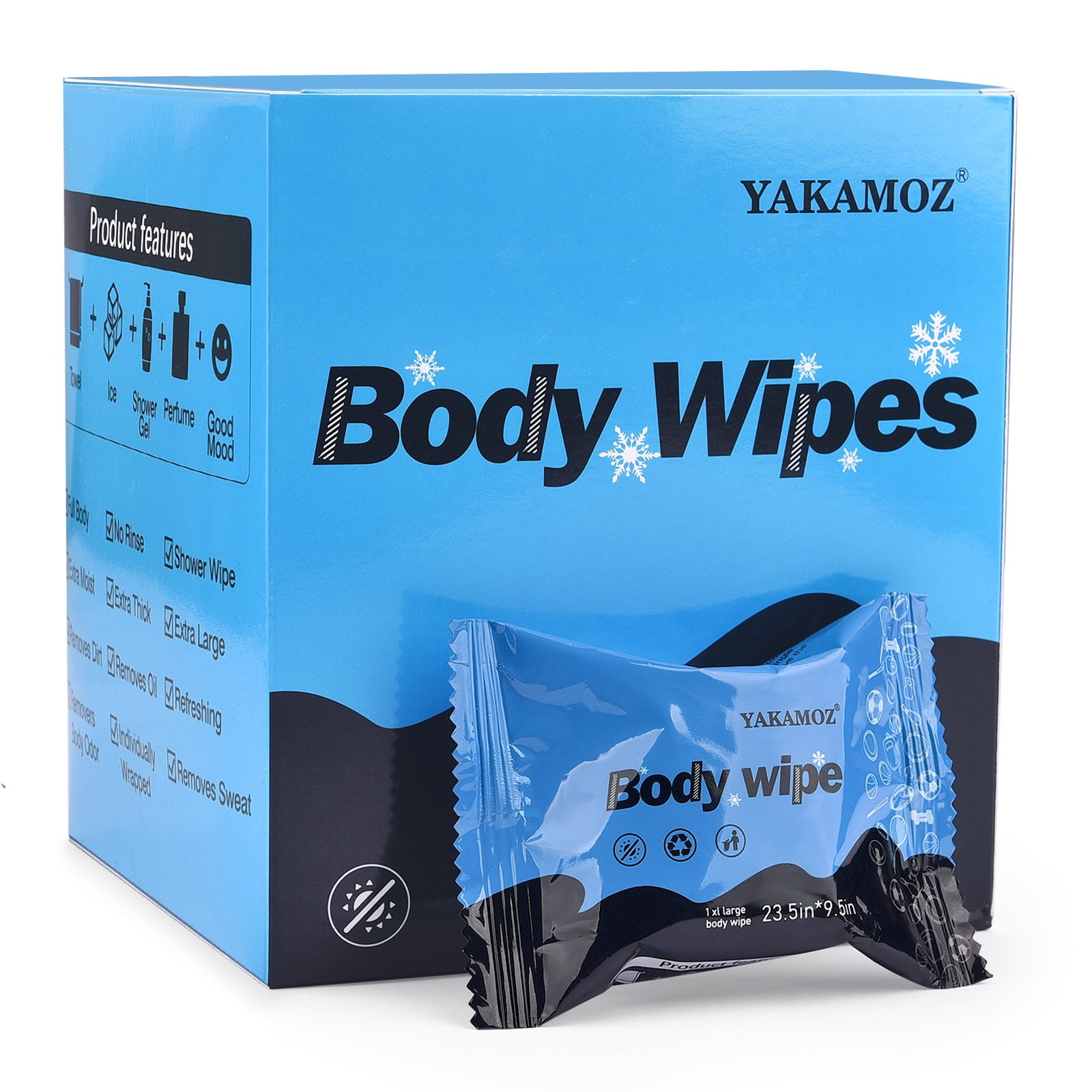 YAKAMOZ Large Body Wipes for Adults Bathing Rinse Free Refreshing