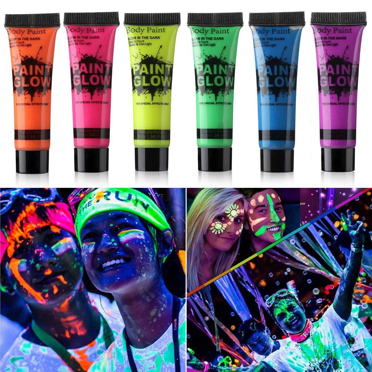 Amareu Glow in Dark Body Paint Body&Face Glow Backlight Neon