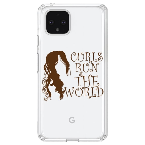 DistinctInk Clear Shockproof Hybrid Case for Google Pixel 4 (6.1" Screen) - TPU Bumper Acrylic Back Tempered Glass Screen Protector - Curls Run the World