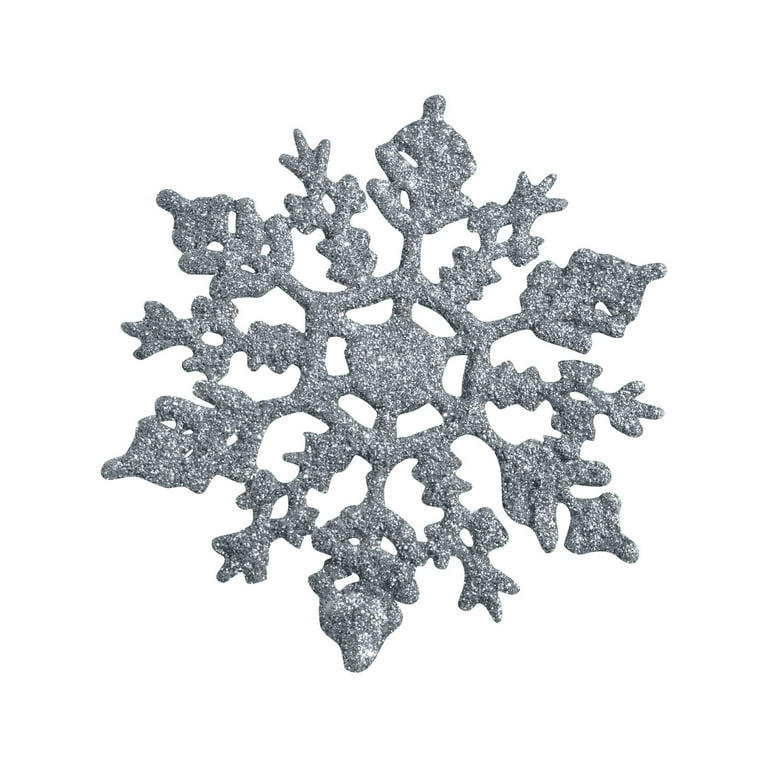 24 Pack Silver Glitter Snowflake Ornaments, Plastic Christmas Glitter  Snowflake Winter Wonderland Christmas Tree Decorations, 4 Inch, Silver