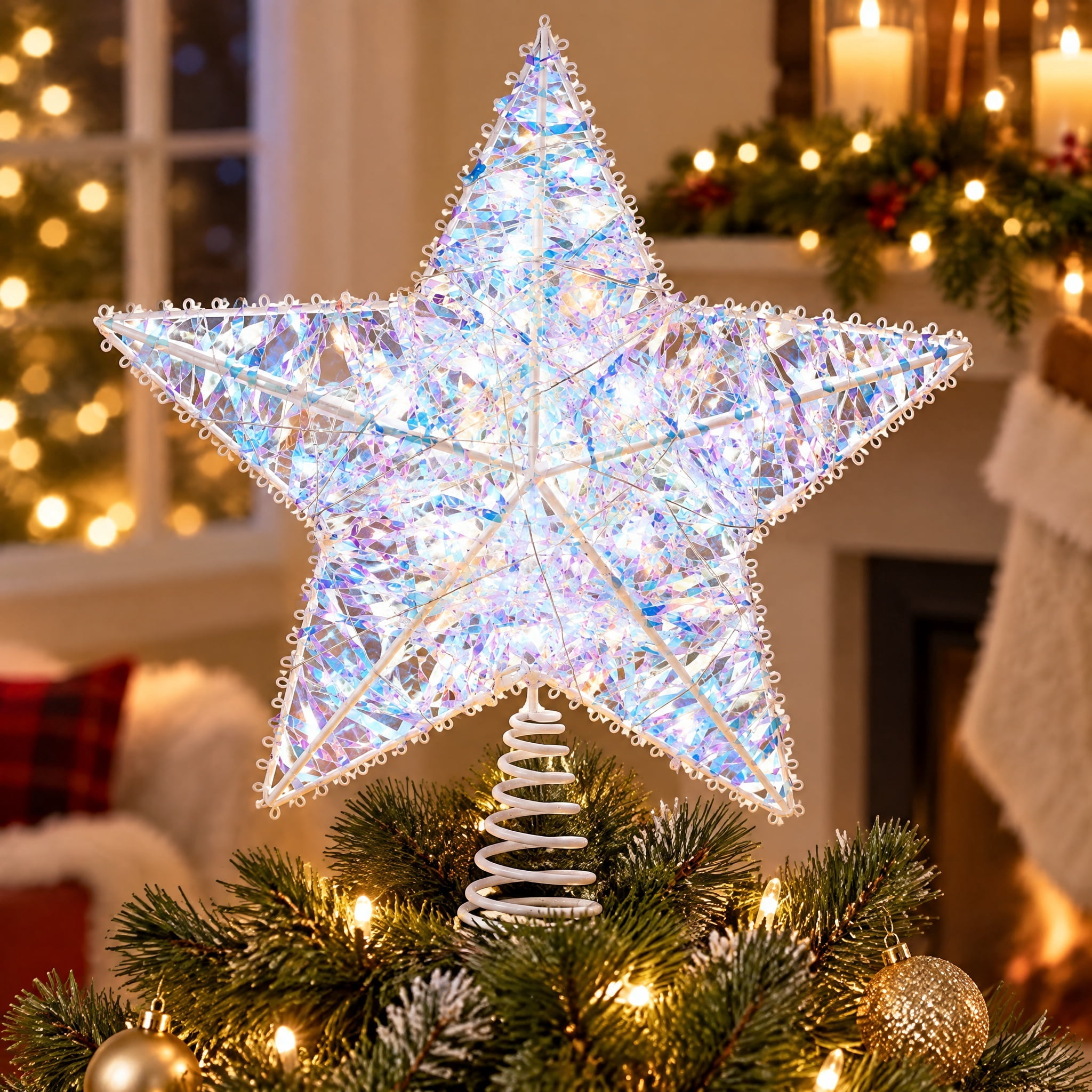 LED Prismatic Tinsel Christmas Tree Topper, Iridescent, 15", by Holiday Time