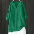thumbnail image 2 of Aboser Womens Cotton Linen Long Shirts Plus Size Long Sleeve Shirt Tops Dressy Button Up Blouses Comfy Notch V Neck Work Shirts Casual Tunic Top, 2 of 8