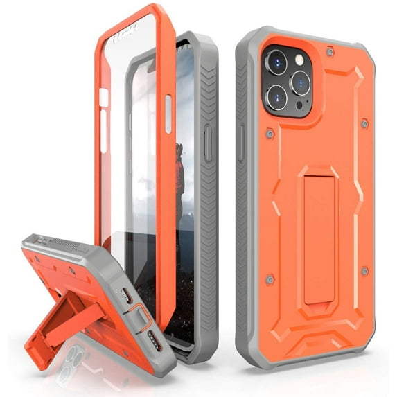 ArmadilloTek Vanguard Case Compatible with iPhone 12 Pro Max (6.7 inches) Military Grade Full-Body Rugged with Built-in Screen Protector and Kickstand - Orange