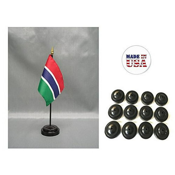 Box of 12 Gambia 4"x6" Miniature Desk & Table Flags Includes 12 Flag Stands & 12 Gambian Small Mini Stick Flags