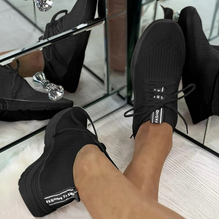 

YTJX Fashion Women s Casual Shoes Breathable Lace-up Wedges Outdoor Leisure Sneakers