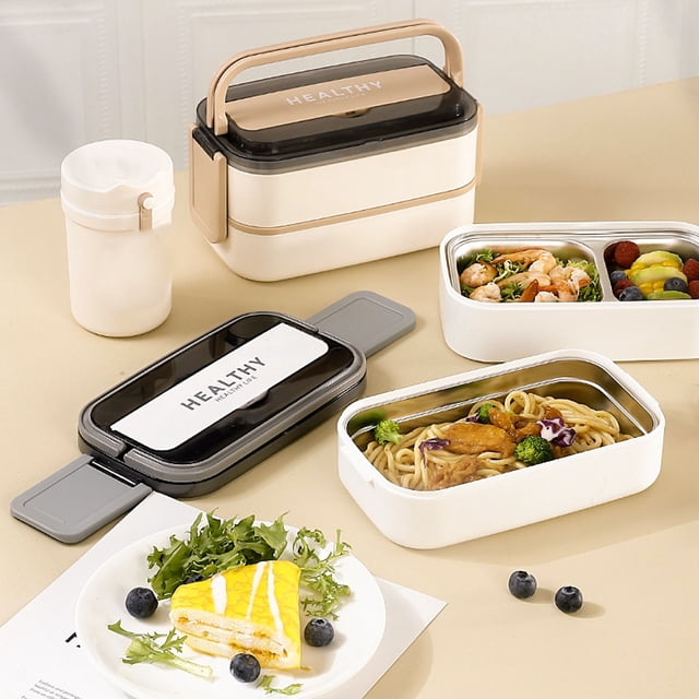 CHICIRIS Lunch Box, Lunchbox, Bento Boxes, Double Layer, 1400ml With Cutlery, Stainless Steel, With Cutlery, Portable Bento Box For Work, School, Office