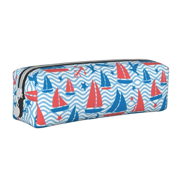 Naloa Sailboats On A Waves Leather Pencil Case, Makeup Pouch, Zipper Pouch for Daily Essentials, Storage Organizer, Cosmetics and Stationary Bag