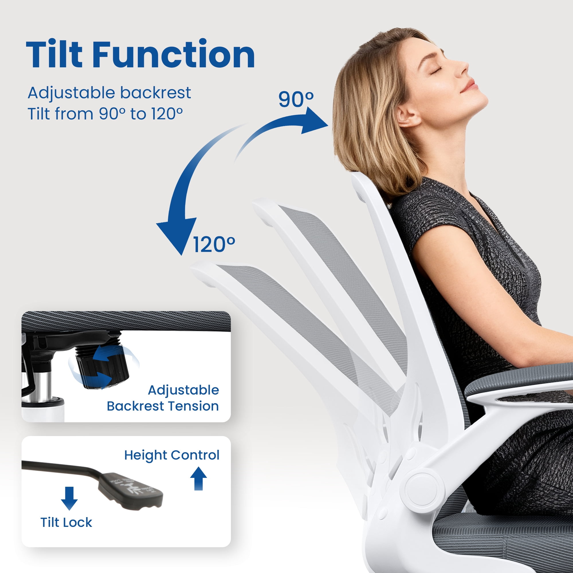COOLHUT Office Chair, Ergonomic Office Chair, Comfort Home Office Task Chair, Lumbar Support Computer Chair with Flip-up Arms and Adjustable Height, 350LBS, Dark Gray