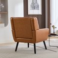 thumbnail image 3 of Upholstered Armchair Accent Chair, Pu Leather Mid Century Modern Chairs for Living Room, Comfy Retro Bedroom Side Chair with Solid Wood Legs, Light Brown, 3 of 7