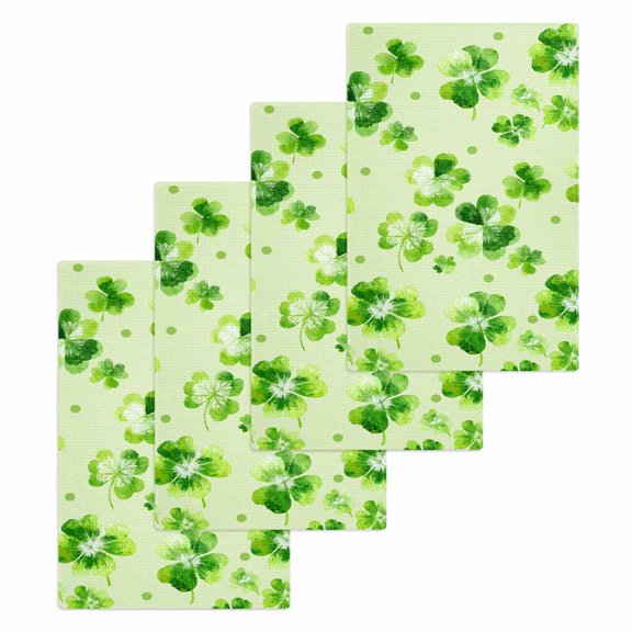 St. Patrick's Day Kitchen Dish Towels for Drying Dishes Set of 4, Watercolor Shamrock Polka Dots Light Green Waffle Weave Microfiber Hand Tea Bathroom Towels Quick Dry & Absorbent Towel 15.7x23.6