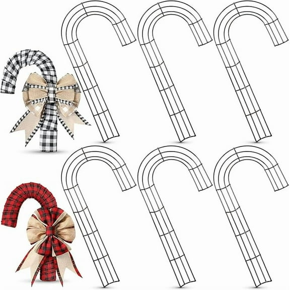 XJGHHSY 6 Pieces Christmas Candy Cane Shaped Wire Wreath Frame Holiday Metal Wire Flower Wreath J Letter Rings for DIY Christmas New Year Valentines Party Decoration (12 inches),Army Green