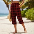 thumbnail image 6 of Cutuoiiu Plaid Capri Pants for Women Drawstring Elastic Waist Casual Cropped Pants with Pockets, 6 of 7