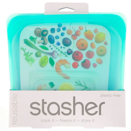 stasher reusable silicone food bag, sandwich bag, sous vide bag, storage bag, aqua
