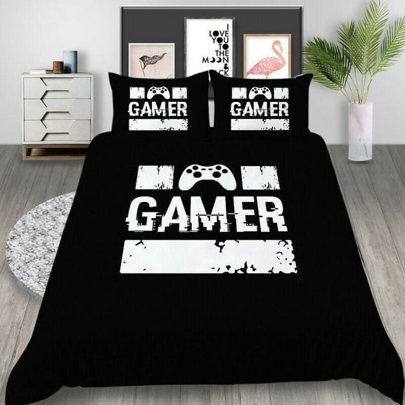 Milsleep 3D Gamepad Bedding Set Black White Game Design Duvet Cover&Pillowcase King Size Microfiber Bedspread ,King (90"x104")