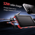 thumbnail image 3 of Solpowben 20000mAh Solar Power Bank Compatible for Cell Phone iPhone, Outdoor Portable Charger with Dual 5V USB Ports, 2 Flashlights & Digital Compass(Red), 3 of 9