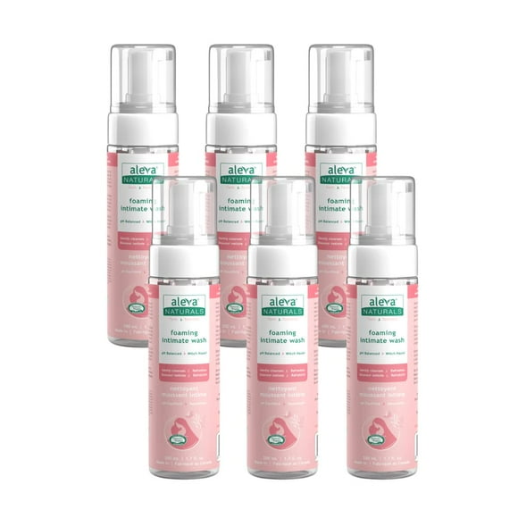 Aleva Naturals Nettoyant Moussant Féminin, Nettoie et Rafraîchit les Zones Intimes des Femmes, pH Équilibré, Formule Naturelle et Biologique - Méga Pack, 6 X 200ml, Clair