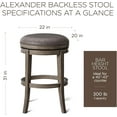 thumbnail image 2 of Maven Lane Alexander 31 Inch Tall Bar Height Rotating Backless Barstool in Reclaimed Oak Finish with Ronan Stone Vegan Leather Seat, Set of 4, 2 of 6