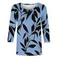 thumbnail image 6 of Women's T-Shirts Plus Size 3/4 Length Sleeve Casual Printed Crewneck Blouse Lightweight Tunic Tops Navy 2XL, 6 of 6