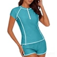 thumbnail image 4 of Neewe Women's Two Piece Rash Guard Short Sleeve Swim Shirts UPF 50+ Built in Bra Swimsuit with Boyshorts with Pockets, 4 of 5