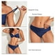 thumbnail image 5 of Traje de baño para mujer, traje de baño de dos piezas con tirantes finos, Color puro, fruncido, transpirable, con aros, acolchado, Bikini, azul marino M, 5 of 6