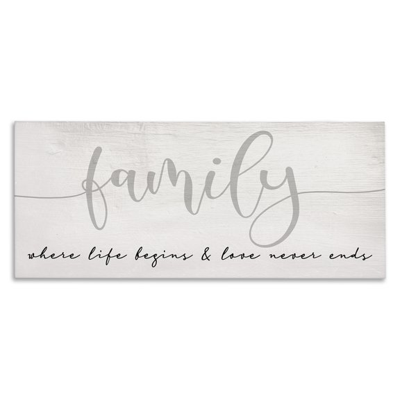 Stupell Industries Shabby Chic Family Love Never Ends Sentiment Charming Typography Canvas Art, 40 x 17, by Lil' Rue