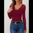 thumbnail image 4 of Blusa de Larga con Cuello en V y Encaje de con Bordado Floral para Mujer Vino Tinto XXL, 4 of 9