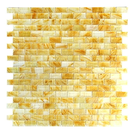 Abolos- Amber 0.63" x 1.25" Glass Mosaic Tile in Frosted Brushed Gold (1SHEET / 1.12SQFT)