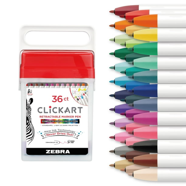 Marcadores Zebra CLiCKART Retráctiles Punta Fina 0.6mm Paquete de 36