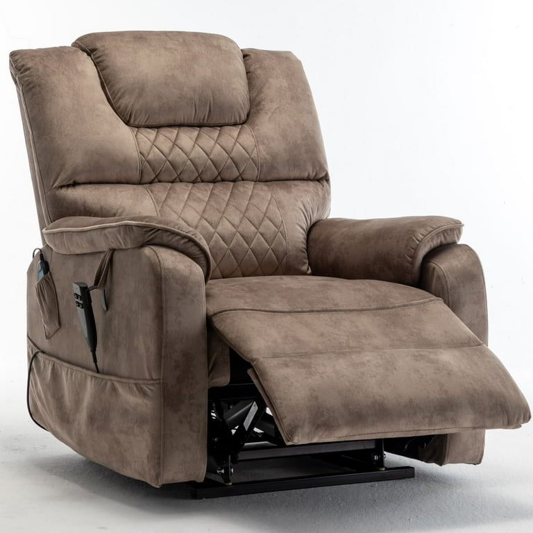 Velvet Power Lift Chair 180 Degree Electric Lift Recliner with Lumbar Support Lays Flat Home Sofa Massage Heating 400 lbs Brown