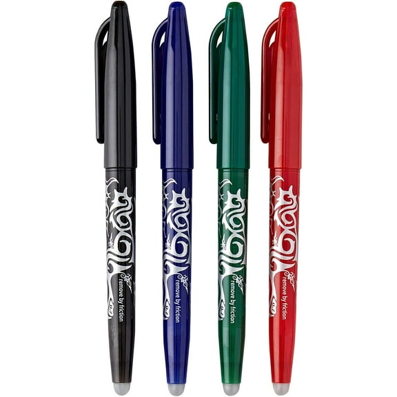 Pilot Frixion Erasable Rollerball Pen FR7 - 0.7mm Nib - Black, Blue, Red, Green - Pack of 4