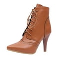 thumbnail image 4 of Stiletto High Heel Dress Combat Boots for Women Leather Lace up Pointed Toe Winter Fall Short Ankle Booties, 4 of 8