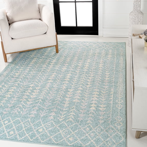JONATHAN Y MOROCCAN HYPE 3 x 5 Area Rug, Ziri Moroccan Geometric - Turquoise/Cream, MOH210E-3