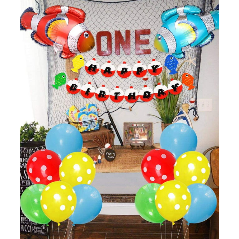 Fishing First Birthday Decorations, Gone Fishing Party Supplies, O Fish Ally One Balloons Banner, Fish Foil Balloons Little Fisherman The Big One