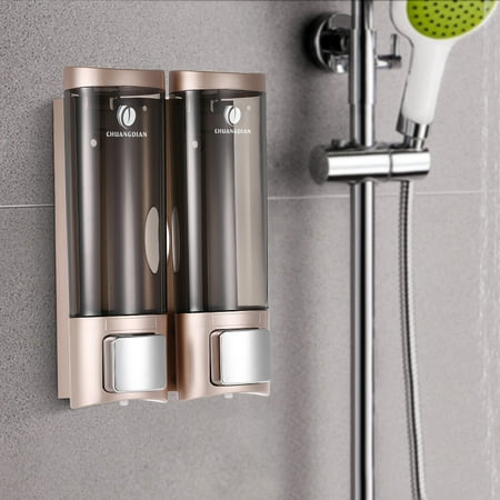 Rohl Wall Mounted Soap (CHUANGDIAN Manual Hand Soap Dispenser Wall Mount Double Liquid Shampoo Shower Gel Dispenser Hand Cleanser Washroom Lotion Dispenser for Bathroom Restroom Hotel)