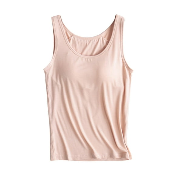 SGMVNU Tank Tops for Women with Built in Bra Women Sleeveless Shirt Casual U Neck Sleeveless Top Basic Layering Camis Shirts(Beige, 3XL)