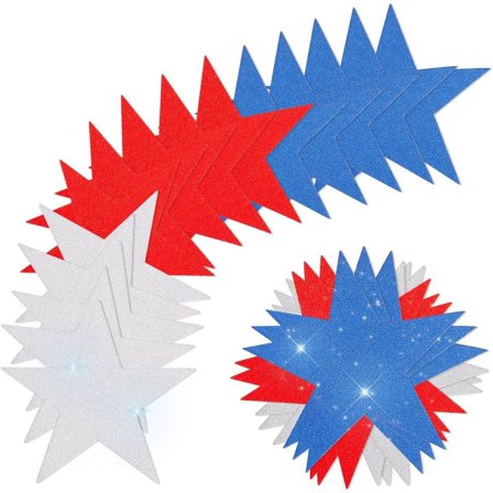 60Pcs 6 Inch Patriotic Star Cutouts Double Printed Paper Glitter Stars Confetti Cutout Red Silver Blue Ornament for Bulletin Board Classroom Wall Party Decoration Independence Day 4th of July